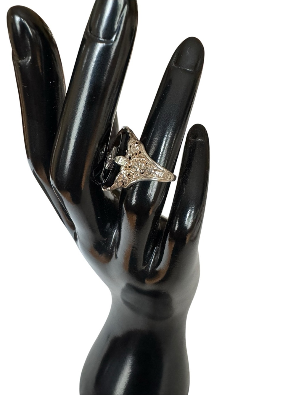 Art Deco Black Onyx and Sterling Silver Statement Ring - Women's Jewelry - Picture 2 of 6